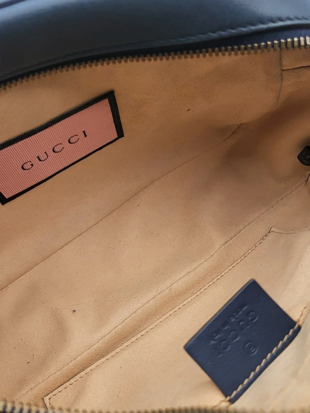 GUCCI Blue Ghost Print Quilted Leather Marmont Metalasse Bag, Authentic w/COA.